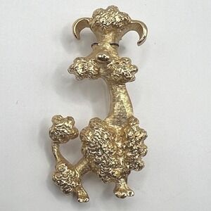 Vintage Avon Poodle Dog Brooch‎ Brushed Textured Gold Tone Pin
